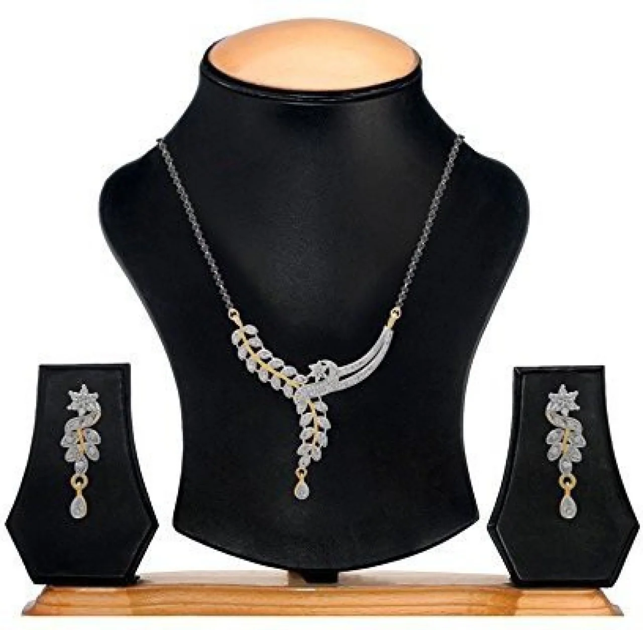 Leaf Design American Diamond Studded Magalsutra With Earring for Women and Girls