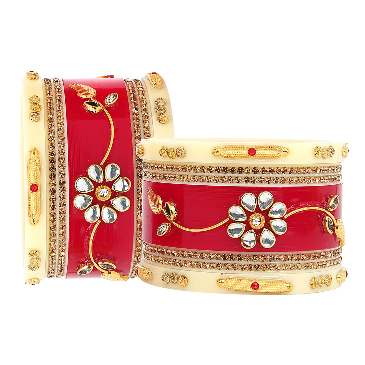 Traditional kundan Studd Plastic Red Chuda Set for Women and Girls