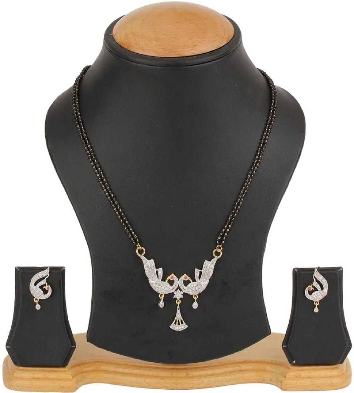 Attractive Crystel Studded Black Pearl Necklace Set for Women and Girls