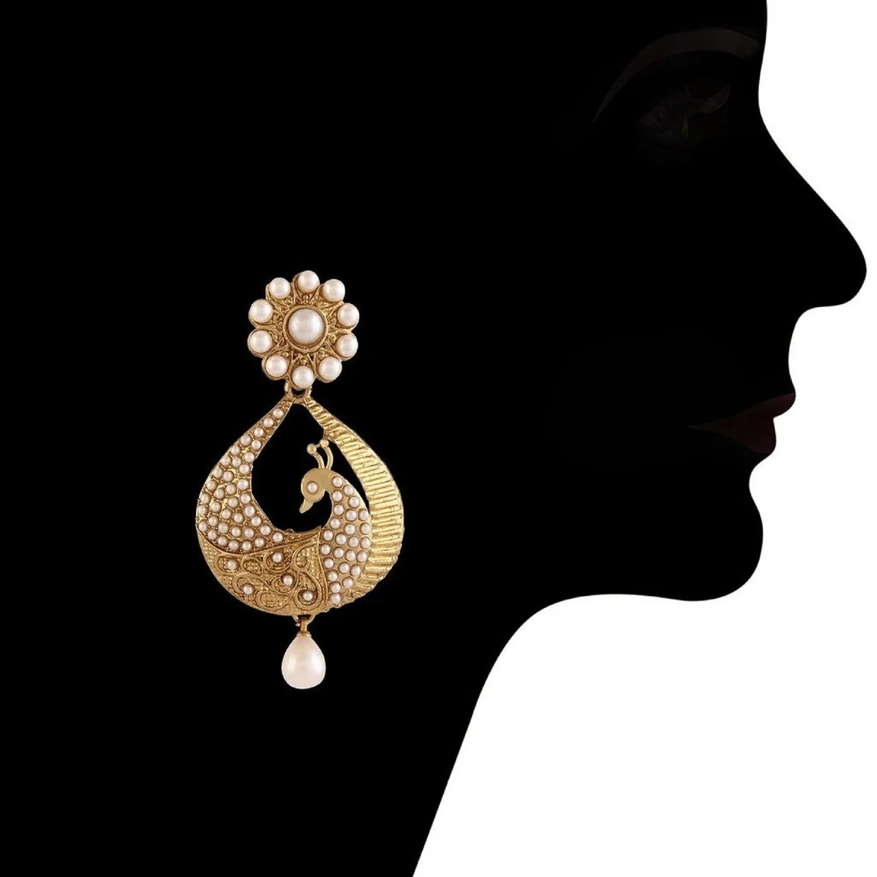 Gold Plated Peacock Ear Cuff Earring Set For Women & Girls
