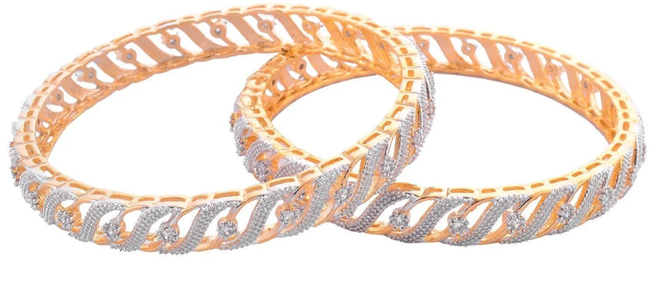 Stylish Zarkain Work Golden Plated Bangle Set For Women And Girls