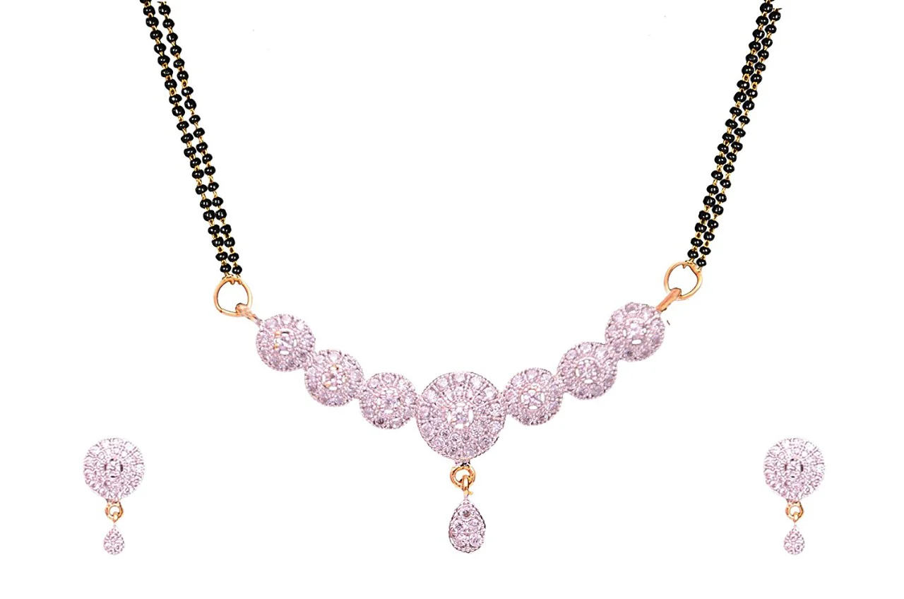 Trendy American Diamond Studded Mangalsutra with Earring For Women