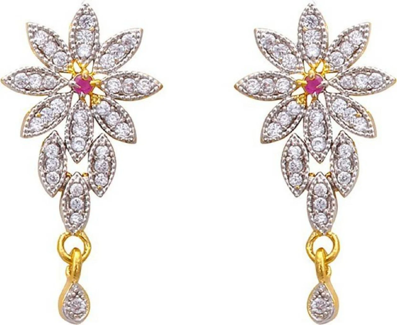 Fashionable Gold Plated American Diamond Antique Mangalsutra with Earring for Women