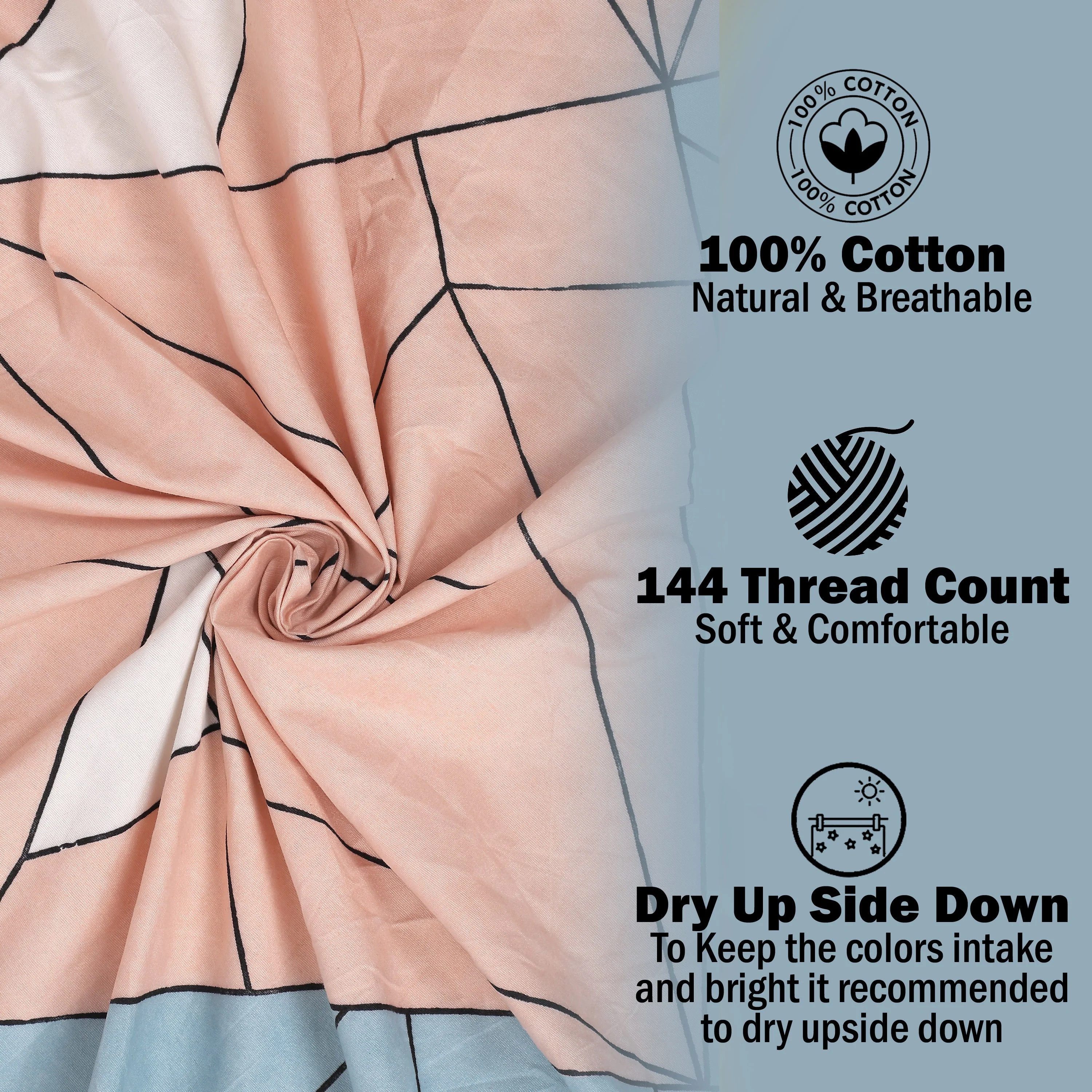 JDX BedSheet Cotton Feel Glace Cotton Elastic Fitted Printed Queen Size Double Bed Bedsheet with 2 Pillow Cover(72