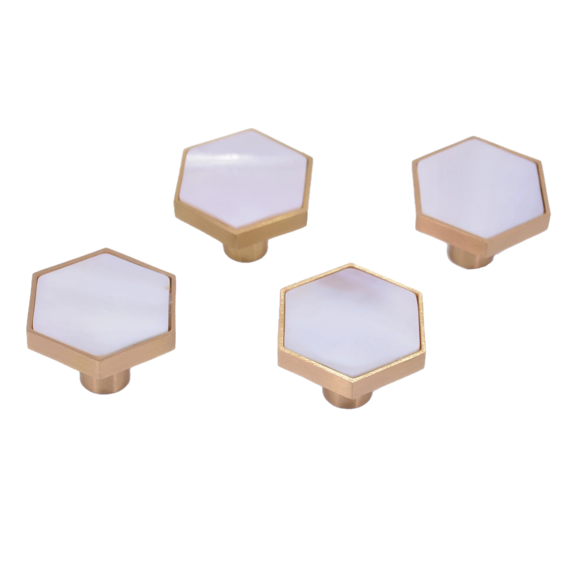 White Shell Hexagon with Brass Base Cabinet and Drawer Knob (4 Pack), Pull Handle, Hardware Cabinet Knobs, Dresser Pulls (4 Pack)