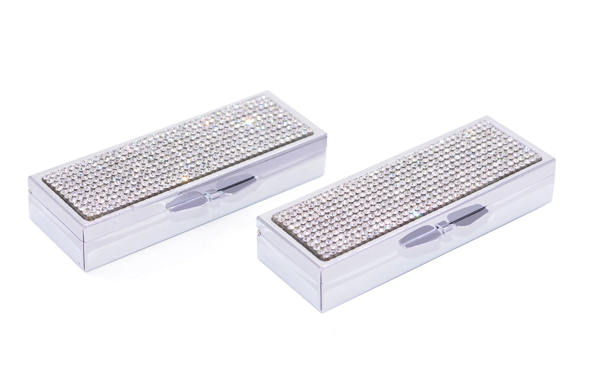 Two (2) Bling 3 Slot Pill Boxes/Bedazzled Pill Container/Glam Pill Case Crystal Rhinestones (Set of 2)
