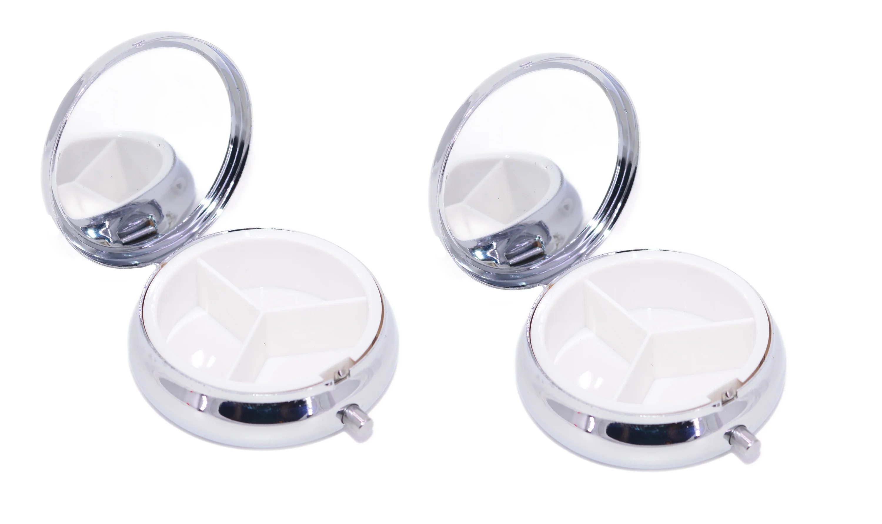 Bling Pill Box/Bedazzled Pill Container/Glam Pill Case with Crystal Rhinestones, Mirror, 3 slots (Set of 2)