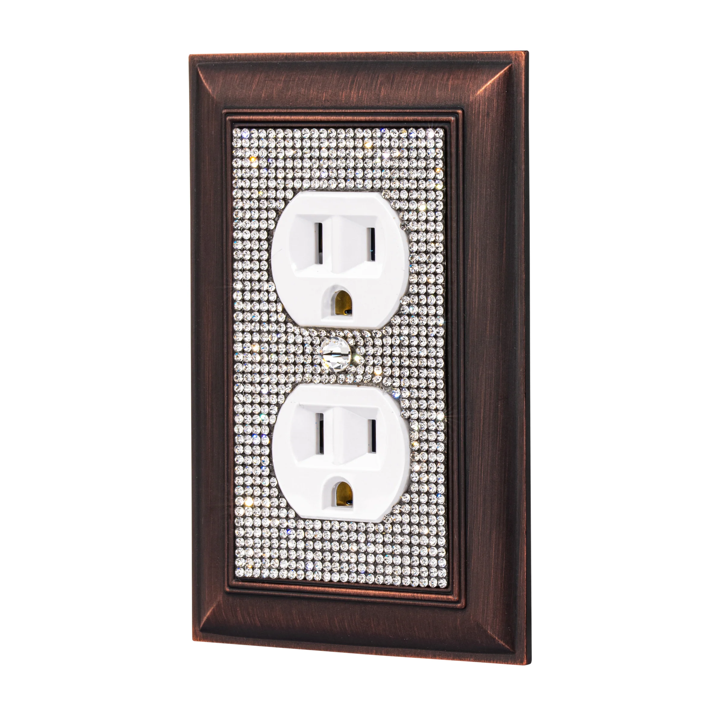 Classy Bling Rhinestone Wall Plate Cover - Distressed Rubbed Bronze