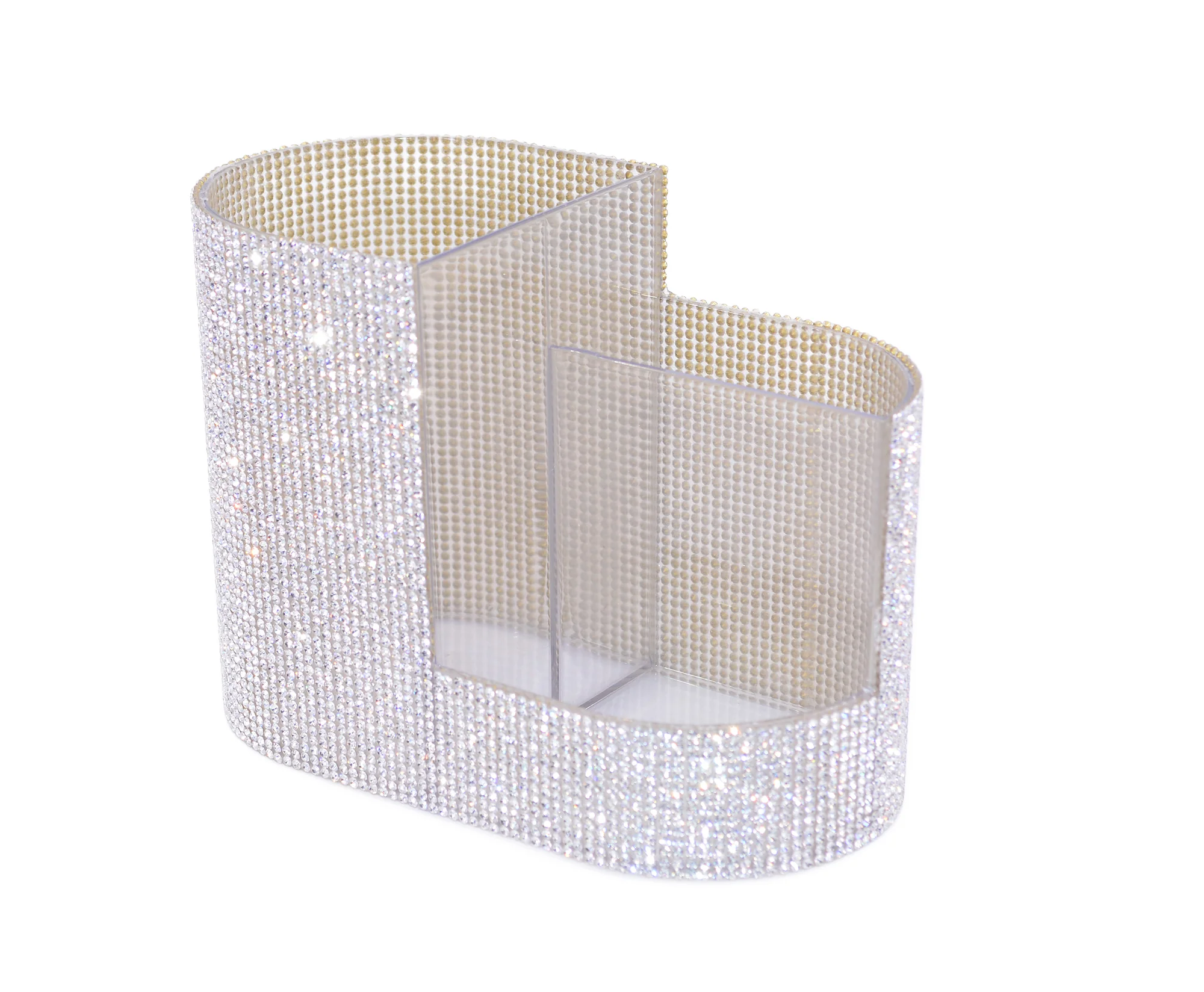Glam Bling Bedazzled Rhinestone Desktop or Cosmetic/Makeup Organizer, Compartmented, Shatter-Proof, Perfect Storage Solution for Pens, Beauty Supply, and more. CT08