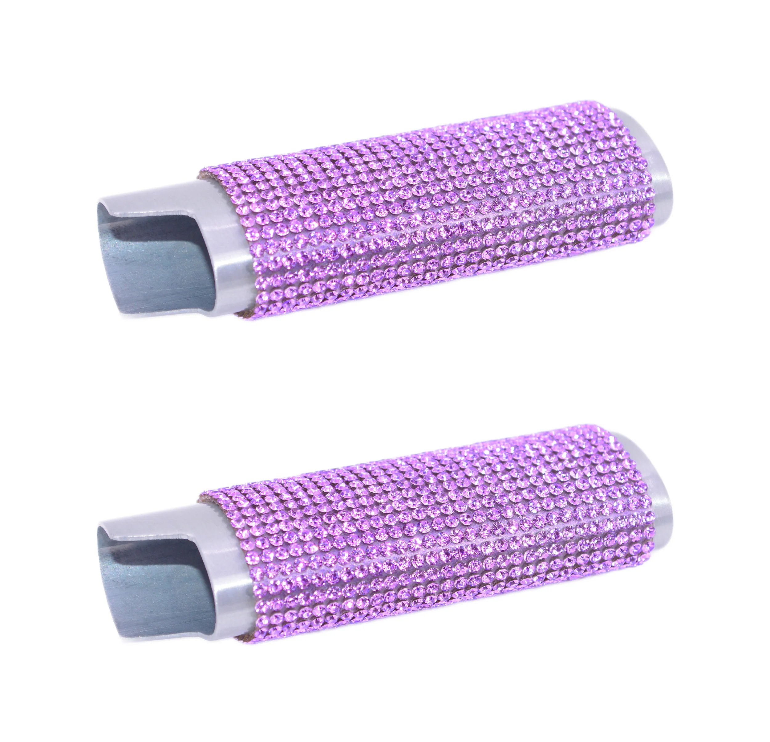 2 (Two) Silver Bedazzled Bling Lighter Case Cover Sleeves with Lavender Rhinestones LS52