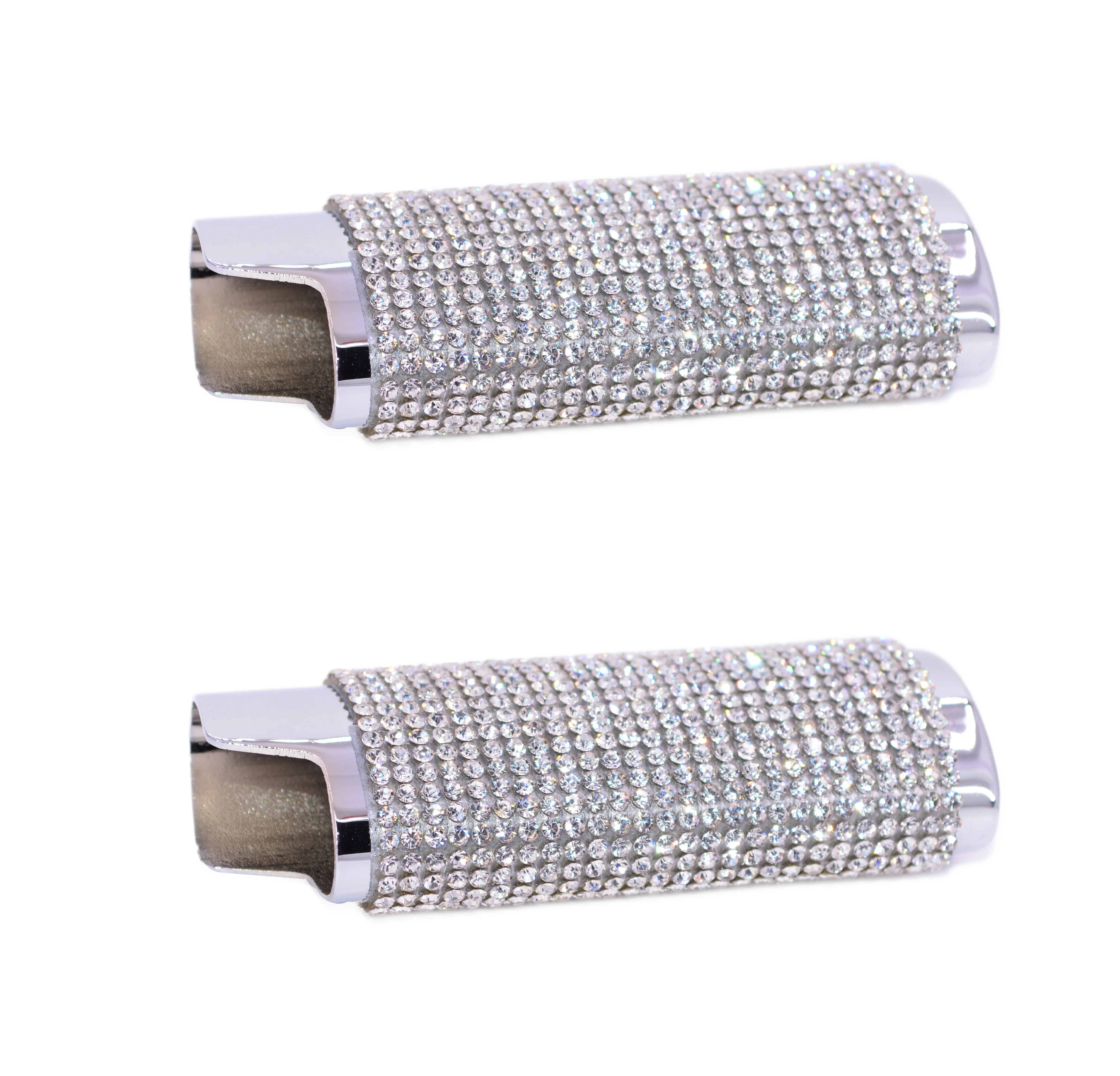 2 (Two) Mirrored Silver Bedazzled Bling Lighter Case Cover Sleeves with Crystal Rhinestones LS51