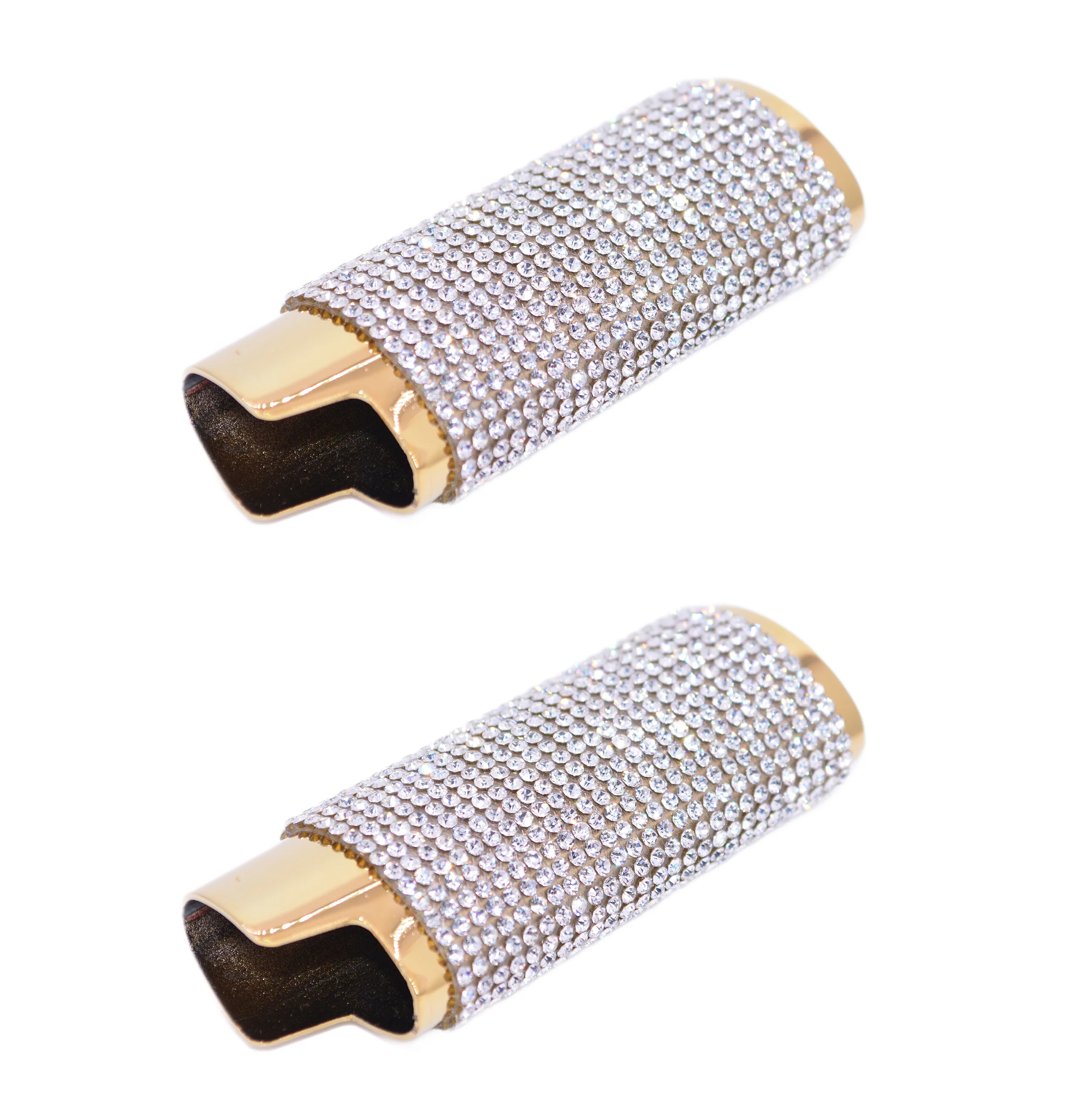 2 (Two) Mirrored Gold Bedazzled Bling Lighter Case Cover Sleeves with Crystal Rhinestones LS50