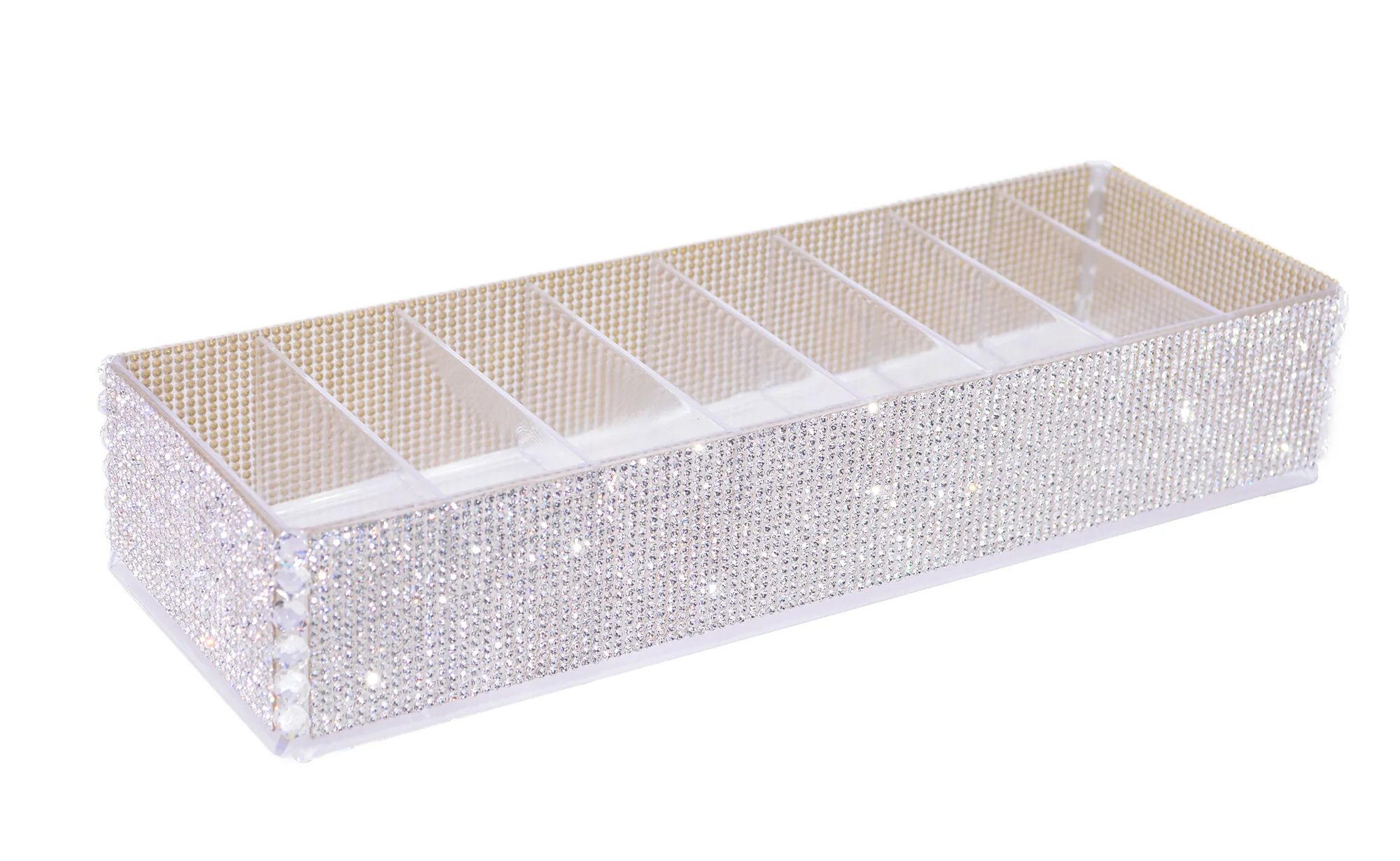 Bling Glam Bedazzled 8 Slotted Makeup Organizer with Large Brilliant Corner Rhinestones, for Storing or Showcasing Lipstick, Nail Polish, or other Cosmetics CT04