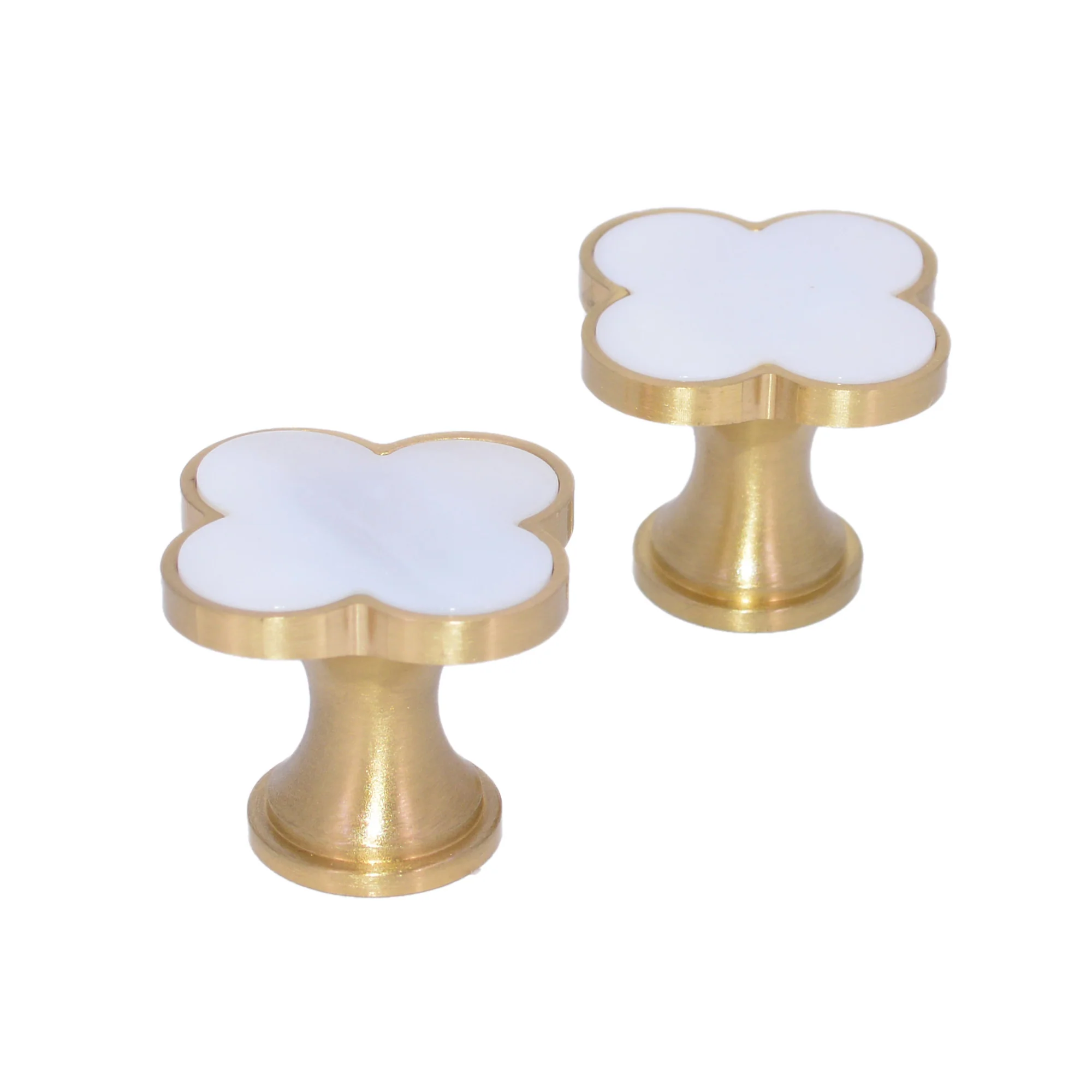 White Shell Clover with Brass Base Cabinet and Drawer Knob (4 Pack), Pull Handle, Hardware Cabinet Knobs, Dresser Pulls (4 Pack)