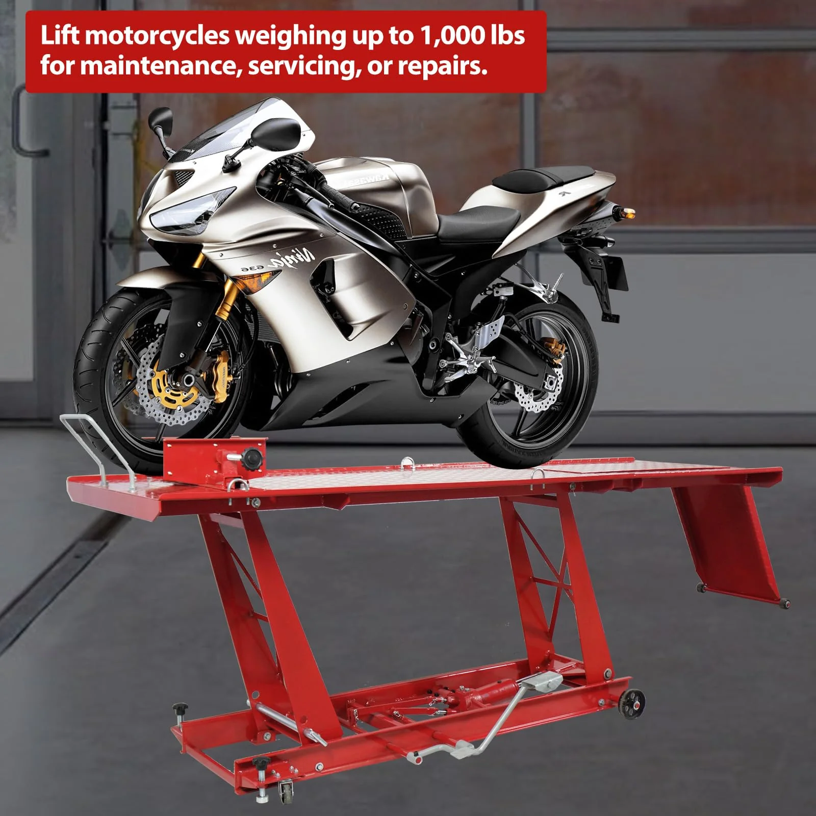 Hydraulic Motorcycle Lift - 1000lbs Capacity, Lift Hoist, Jack Stand, for Mechanics, Workshops, Homes