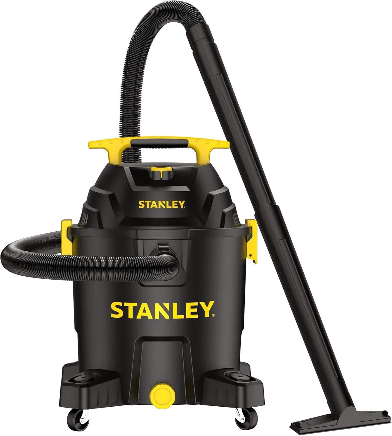 STANLEY 10 Gallon Wet Dry Vacuum, 6 Peak HP Poly Built-in Drain Shop Vac Blower with Powerful Suction, Multifunctional Shop Vacuum W/ 6 Horsepower Motor for Job Site, Garage, Basement, Van, Workshop