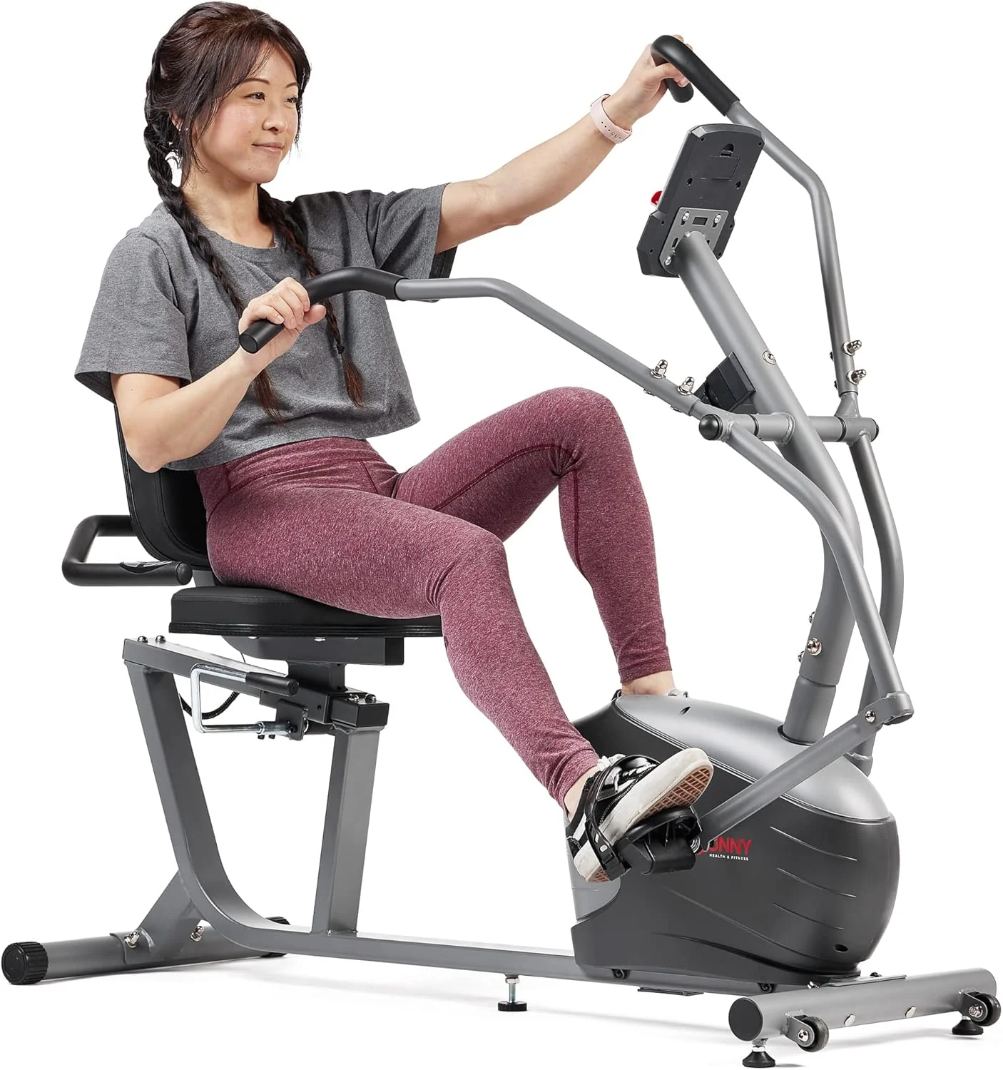 Sunny Health & Fitness Smart Recumbent Bike, Full-Body Home Training with Arm/Leg Exercisers