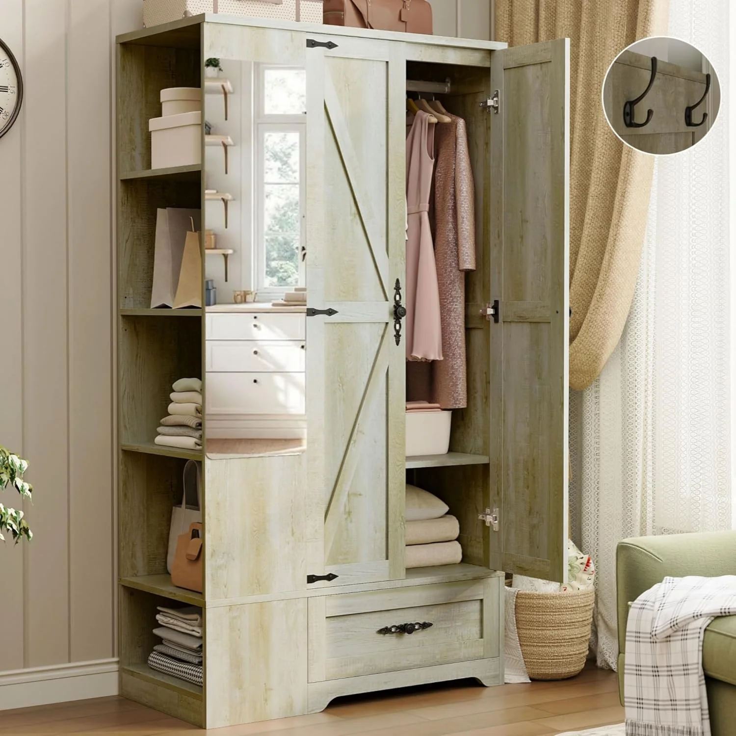 ANCTOR Armoire Wardrobe Closet with Mirror, 70