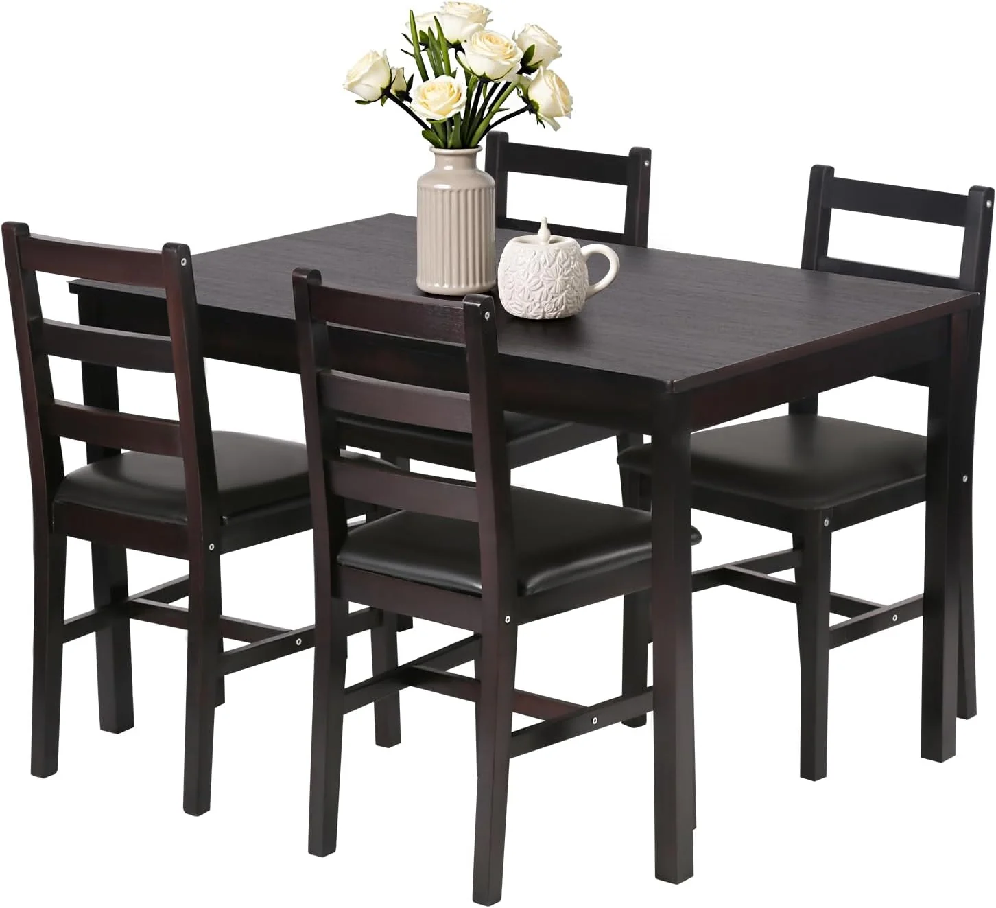 FDW 5 Piece Solid Wood Dining Table Set Space Saving Design Smooth Surface Pine Kitchen Table