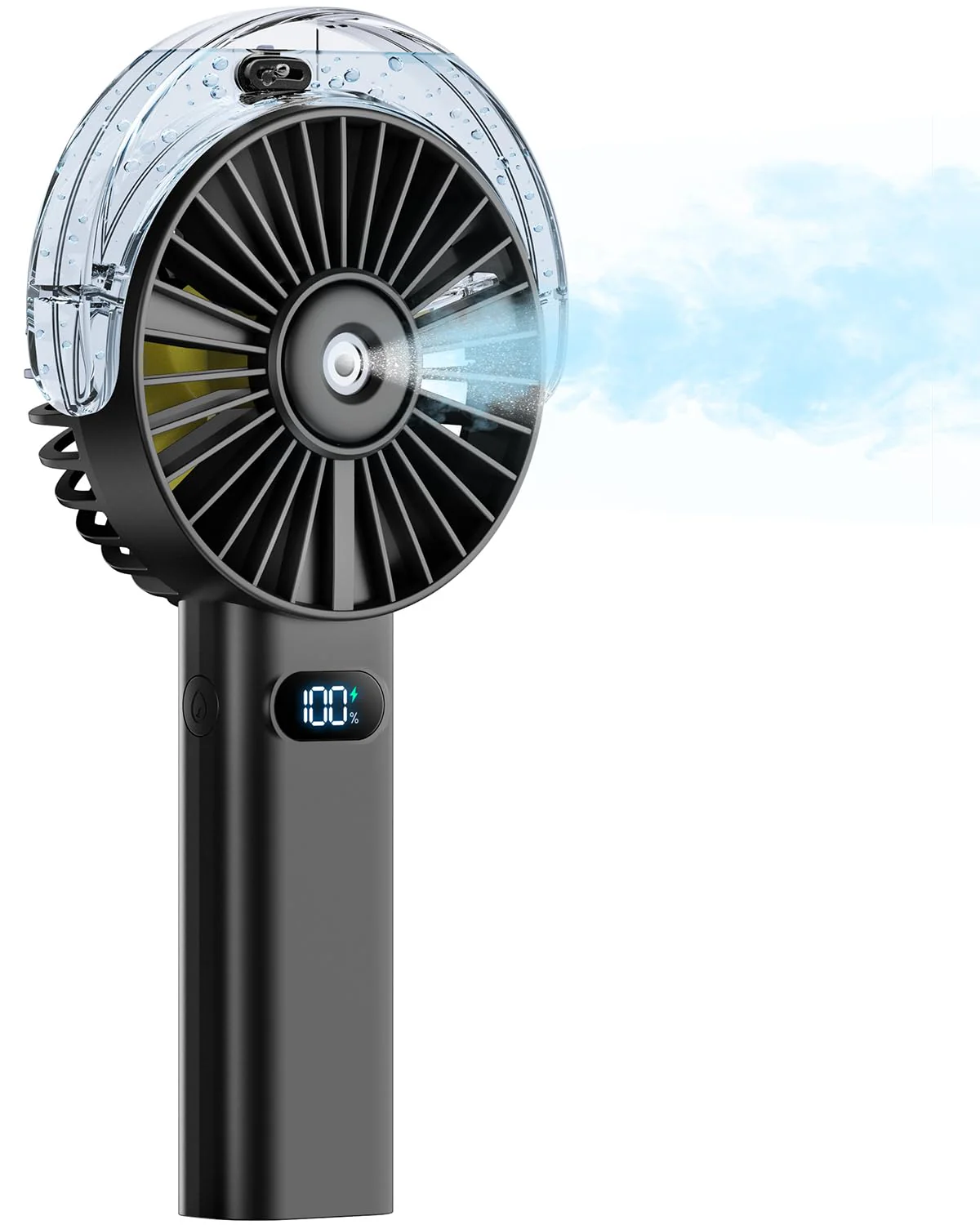 Handheld Misting Fan w/4000mAh, 4 Speeds & LED Display - Beach Travel Essential