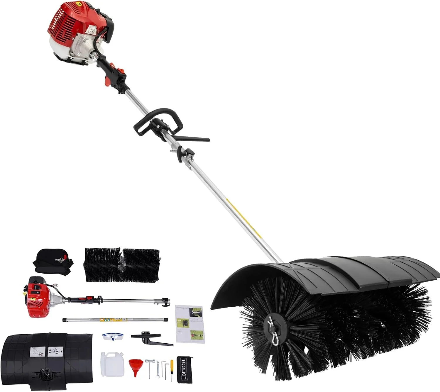 Gas Handheld Power Sweeper, 52CC 2 Stroke Gas Powered Artificial Lawn Sweeper, 1700W 2.3HP Outdoor Hand Held Gas Power Broom for Snow Sweeping Driveway Turf Lawns Artificial Grass Brush Using