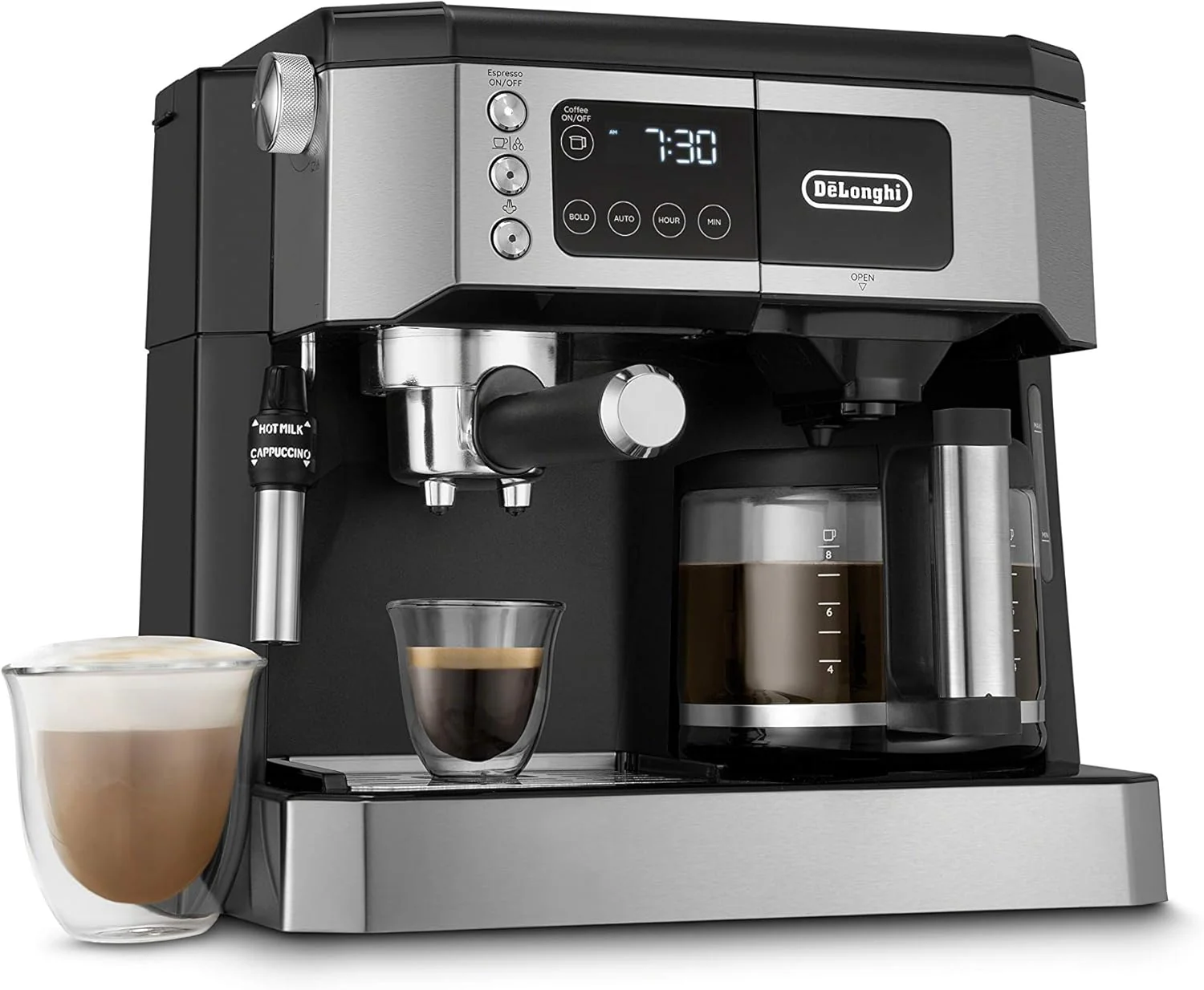 Longhi All-in-One Coffee and Espresso Maker Combo with Grinder, Milk Frother, Auto Timer & Dual Heating System – Espresso Machine & Drip Coffee Brewer – All-in-One Stainless Steel Barista Machine