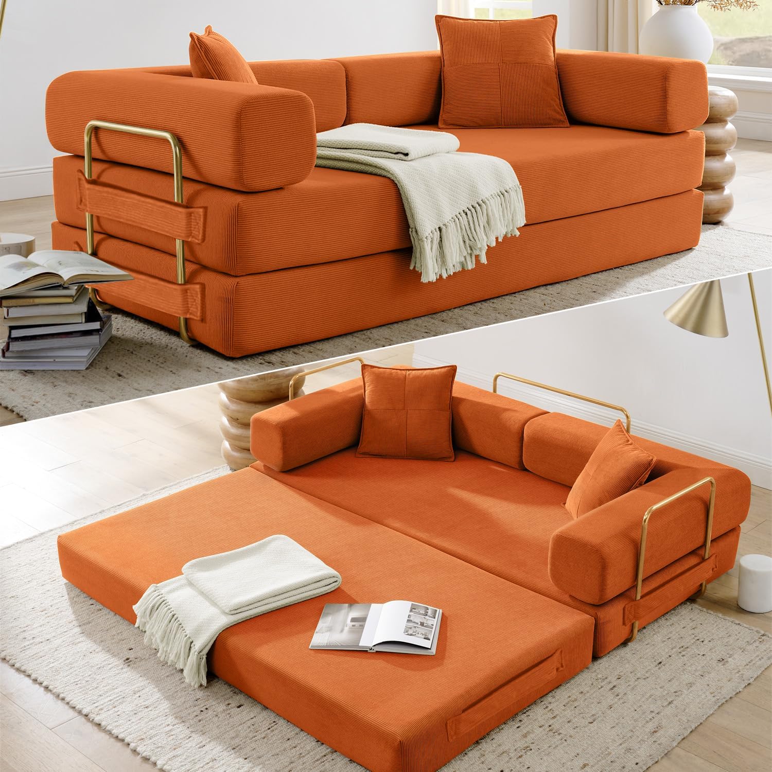 HANXIN 78 Inch Convertible Sleeper Sofa Bed, Folding Floor Mattress Couch