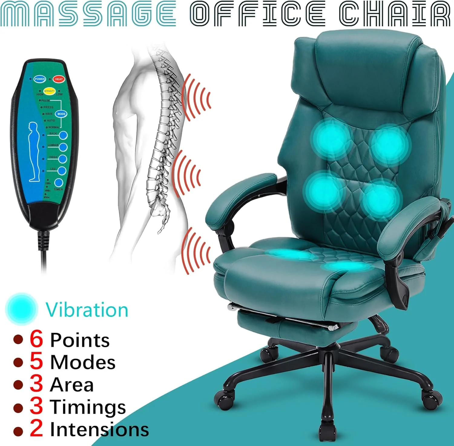 Massage Office Chair with Footrest 6 Point Vibration and Heating Home Executive Office Desk Chair