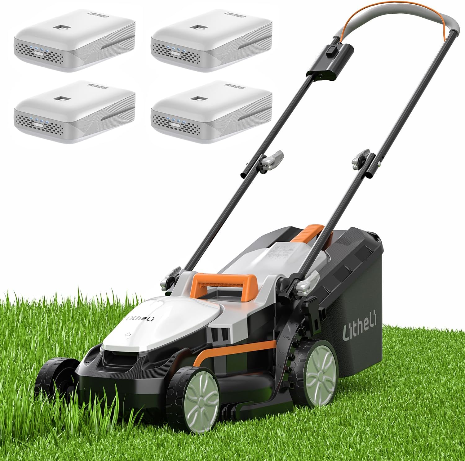 Litheli Cordless Lawn Mower 13 Inch, U20 Handy+ 20V Electric Lawn Mowers for Garden, Yard and Farm, 5 Heights Adjustment, Light Weight, 4 x 4.0Ah Portable Battery Included