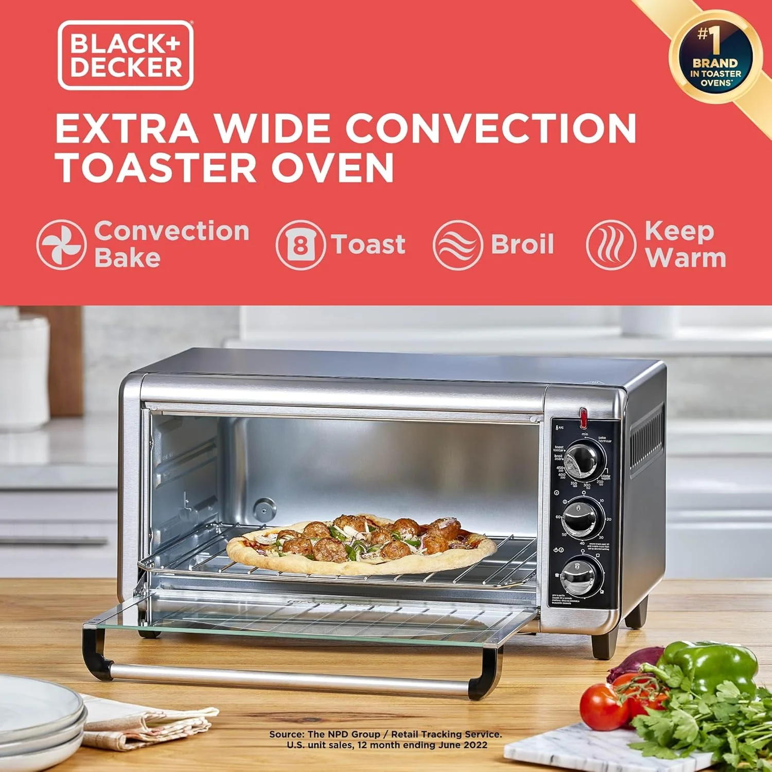 BLACK+DECKER 8-Slice Extra Wide Convection Toaster Oven, Fits 9