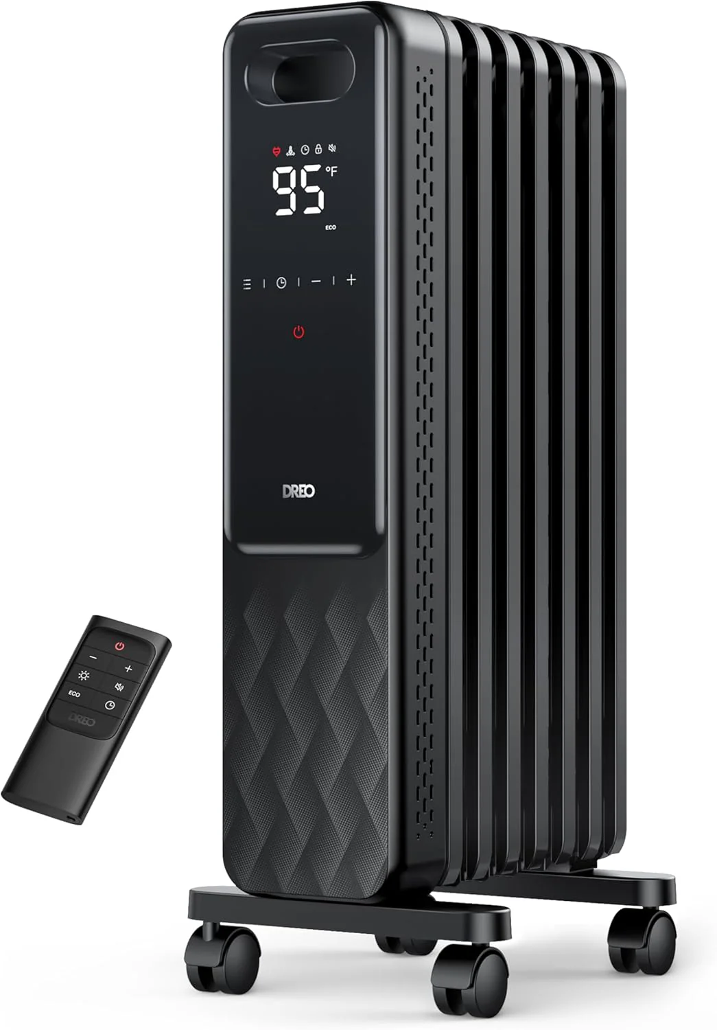 Dreo Oil Filled Radiator, Electric Radiant Heaters for indoor use Large Room with Remote Control, Child Lock, 4 Modes, Overheat & Tip-Over Protection, 24h Timer, Digital Thermostat, Quiet, 1500W