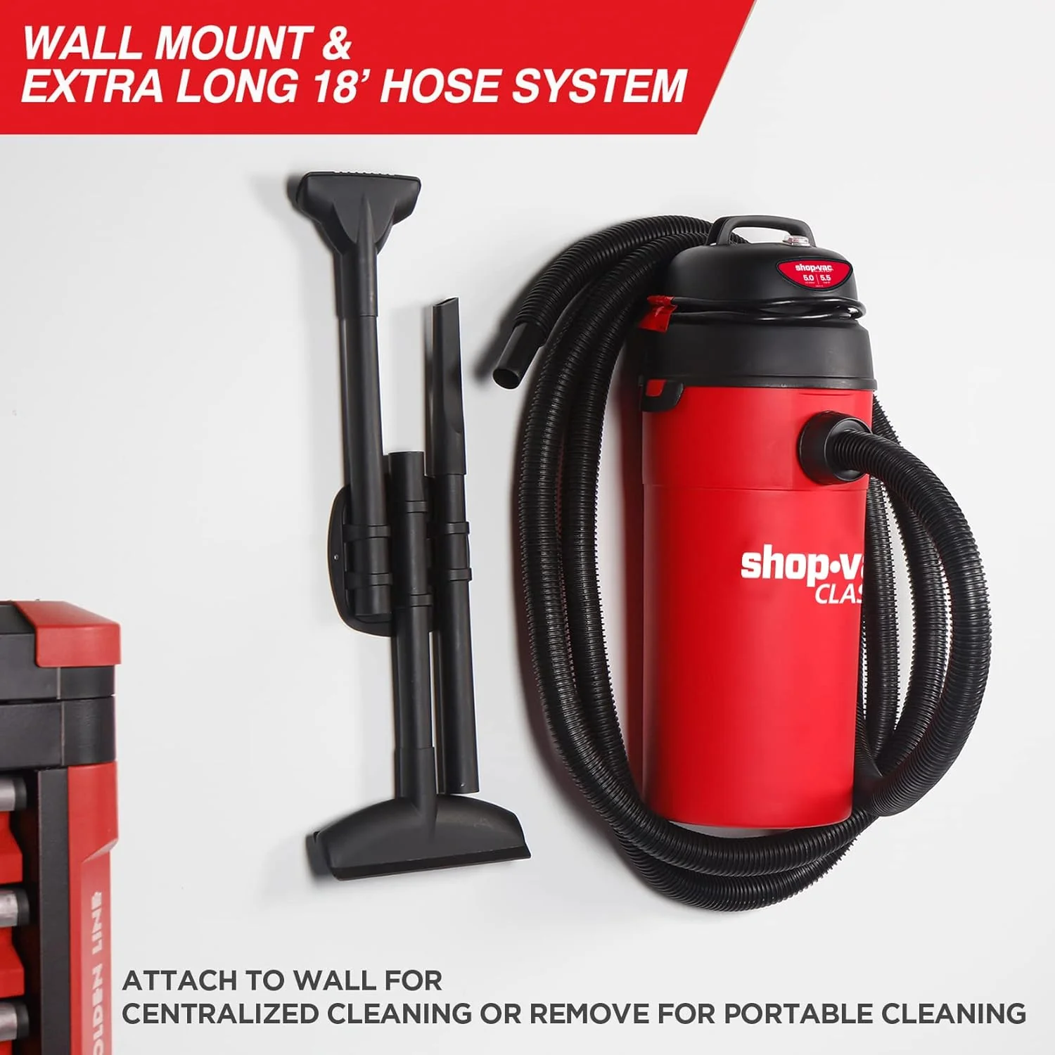 Shop-Vac 5 Gallon 5.5 Peak HP Wet/Dry Vacuum, Wall Mountable Compact Shop Vacuum with 6-23' Extra Long Hose & Attachments, Ideal for Jobsite, Garage, Car & Workshop. 9522236