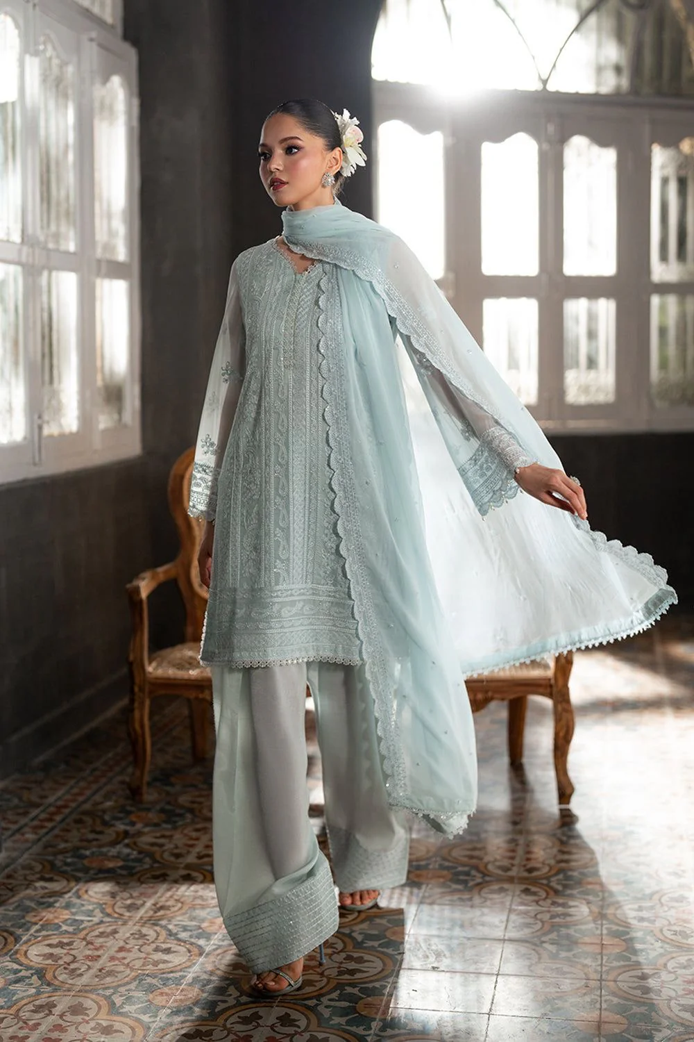 Azure Chiffon Suit