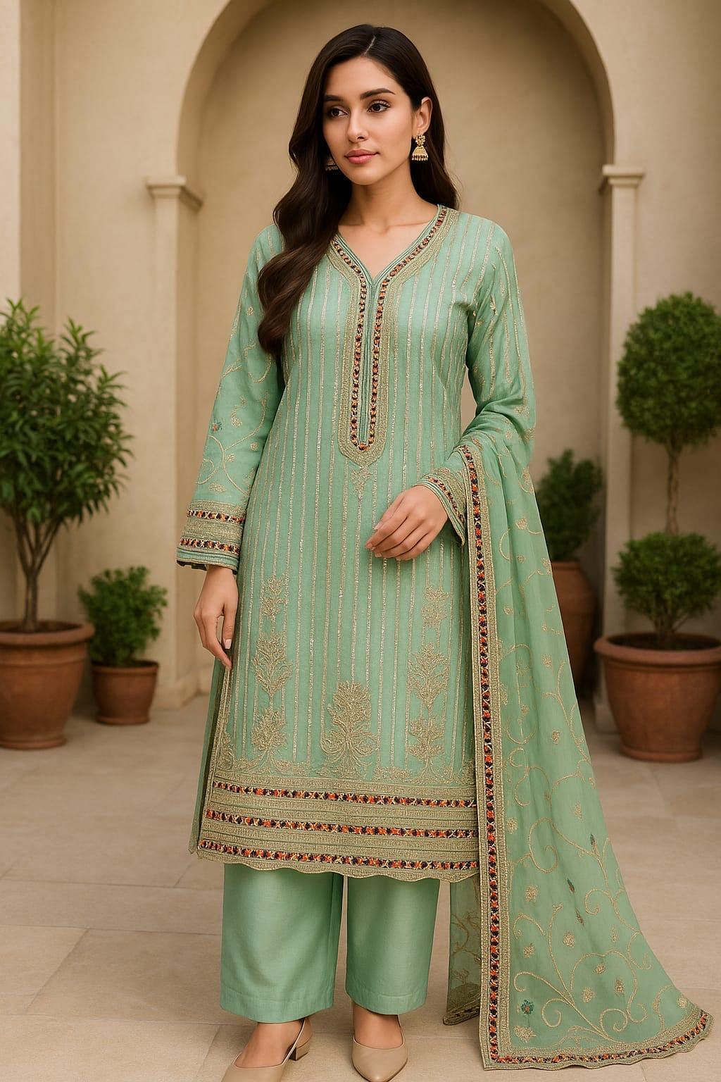 Premium Embroidered Organza Suit