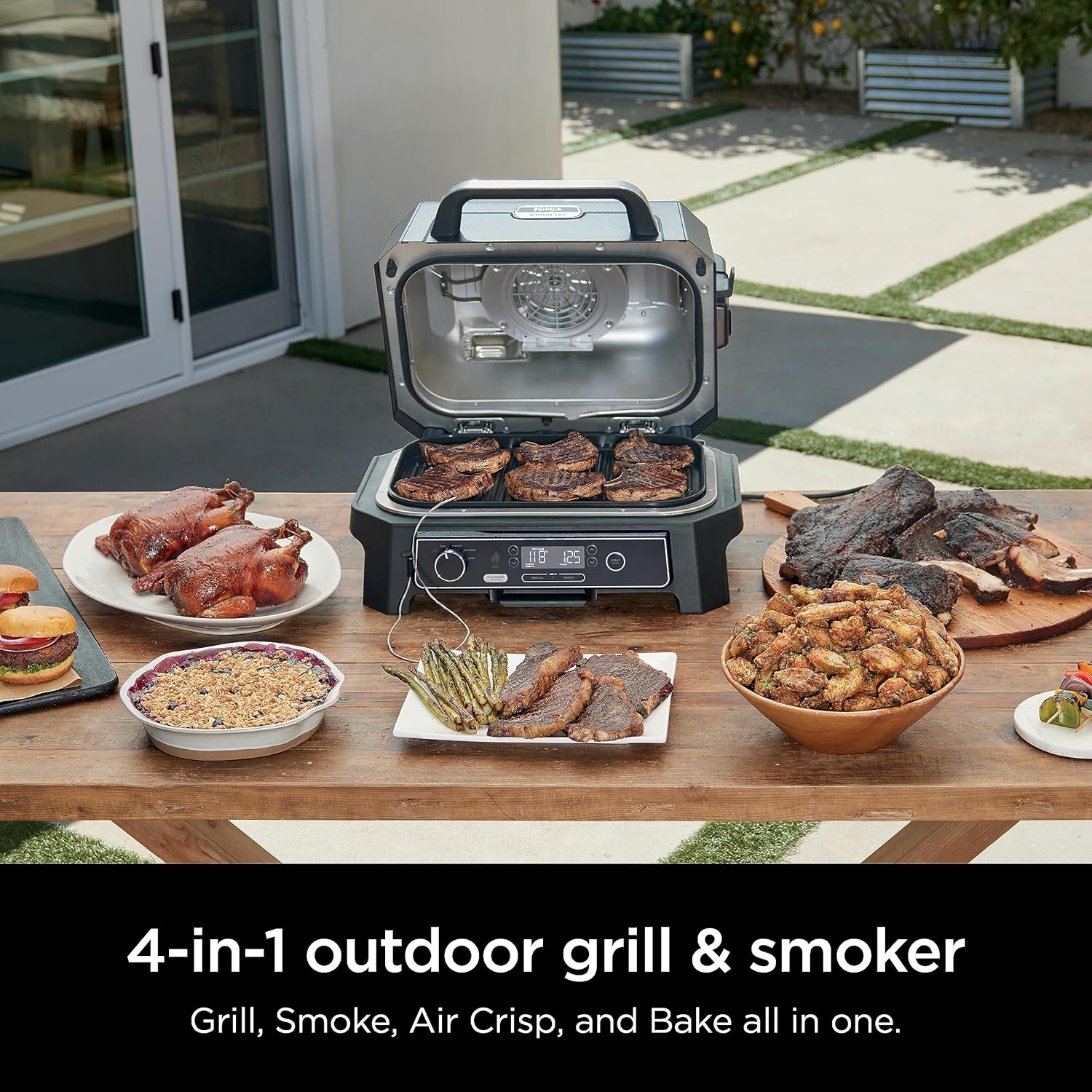 Ninja, Woodfire Pro XL Outdoor Grill and Smoker 4-in-1 Main Grill Portable Electric Grill