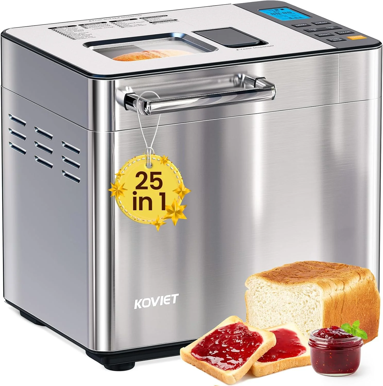 25-in-1 Bread Maker with Automatic Dual Dispenser, 2-Pound Stainless Steel Bread Maker