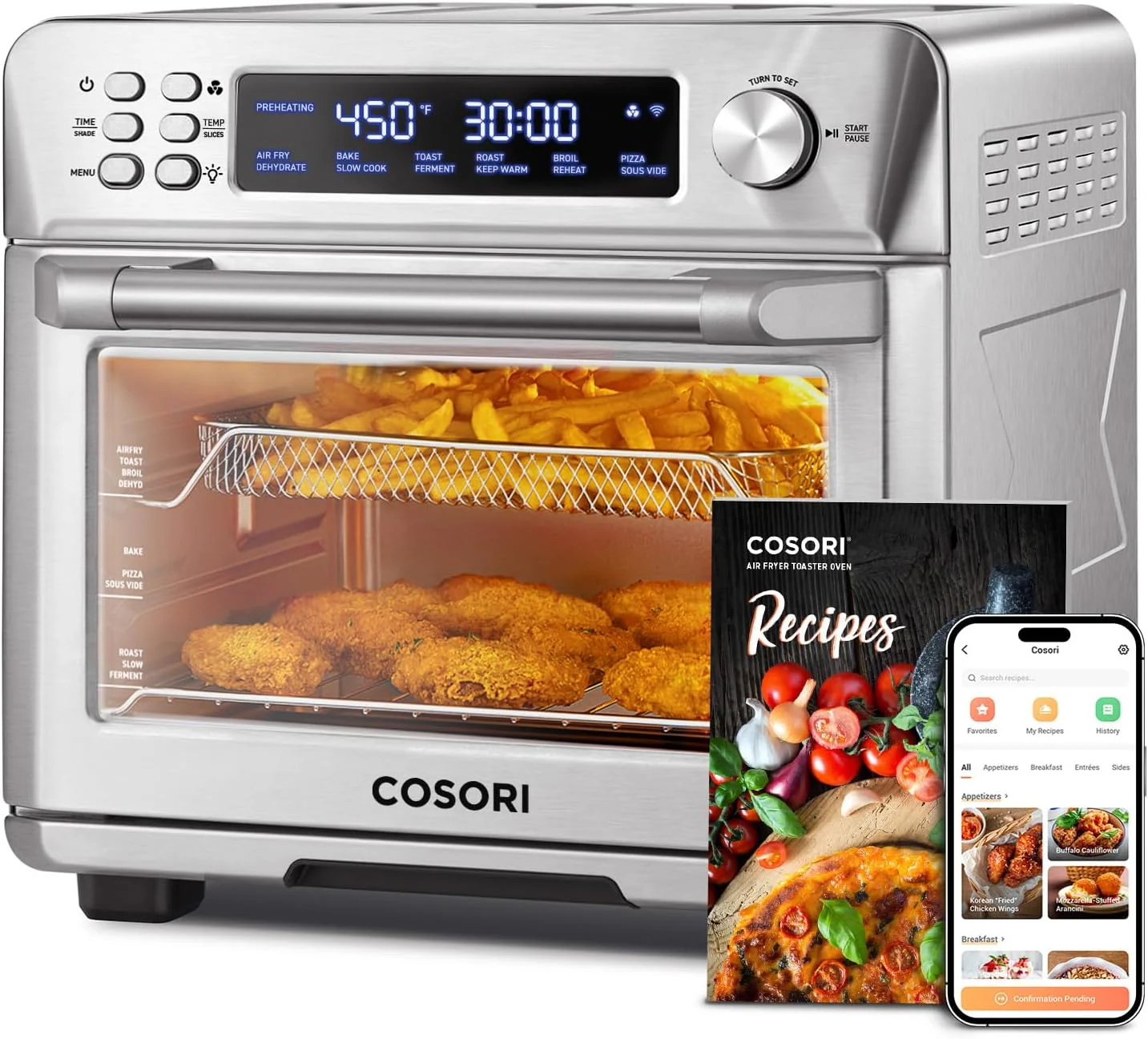 COSORI Smart 12-in-1 Air Fryer Toaster Oven Combo, Airfryer Convection Oven Countertop, Bake, Roast, Reheat, Broiler, Dehydrate, 75 Recipes & 3 Accessories, 26QT