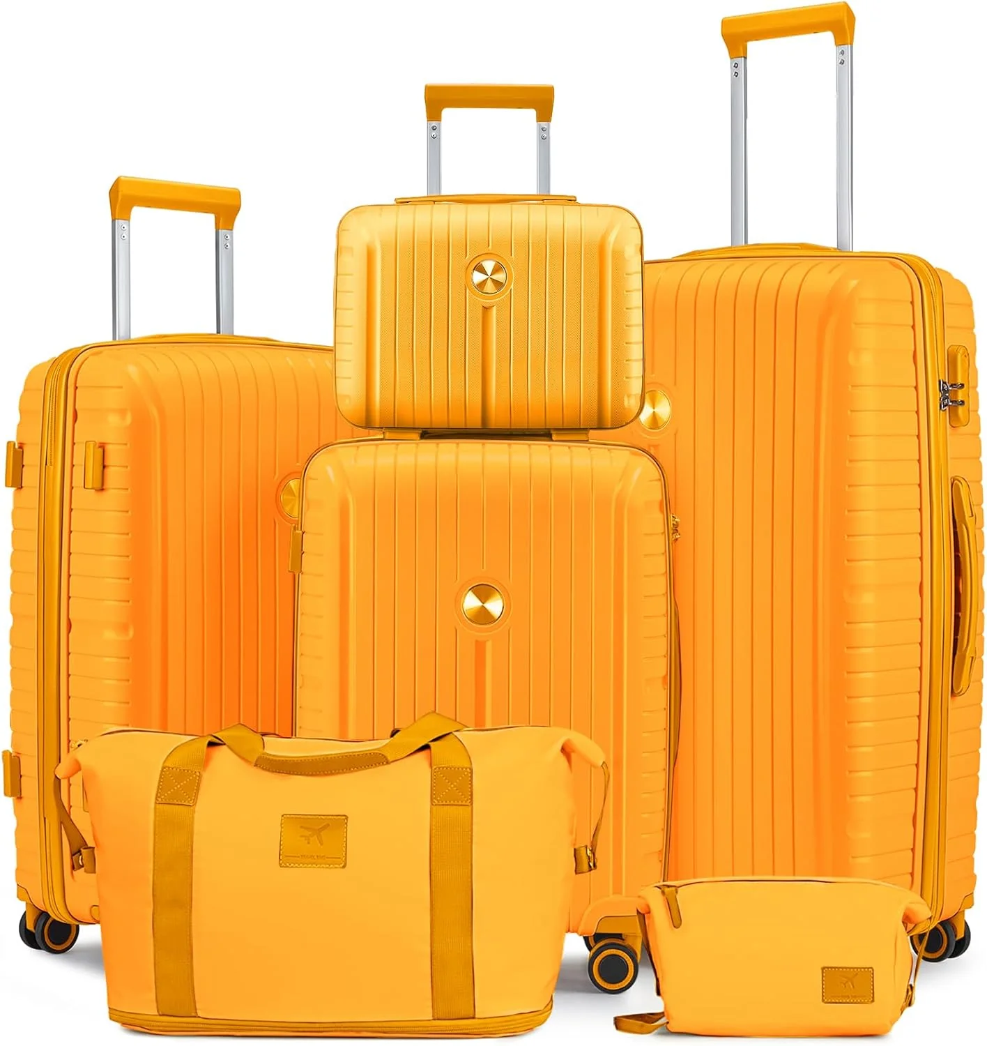 5-piece PP hardshell lightweight travel carry-on luggage set with dual spinner wheels and TSA lock