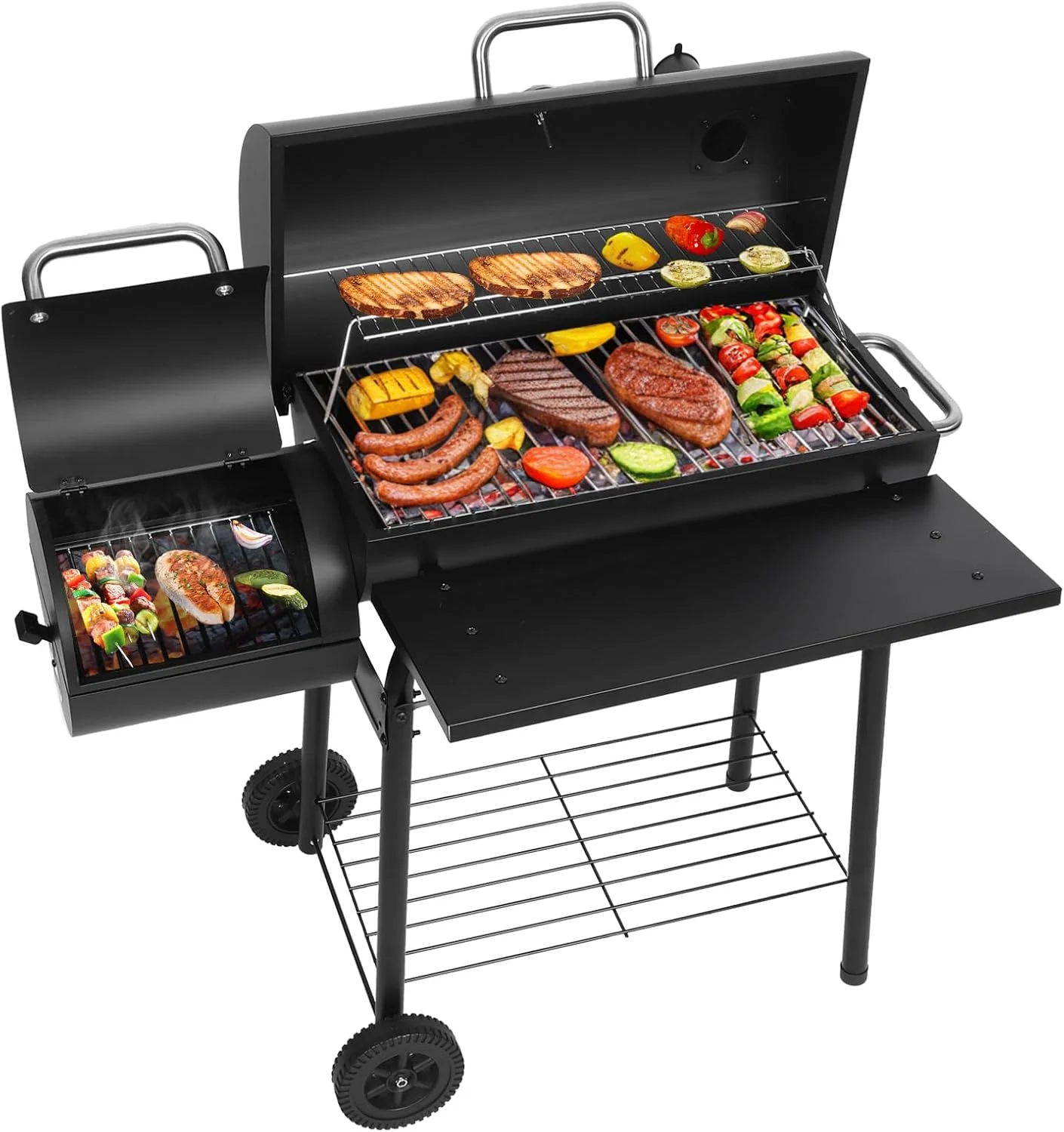 Realcook Charcoal Grill with Offset Smoker: Spacious Barrel Charcoal Grill