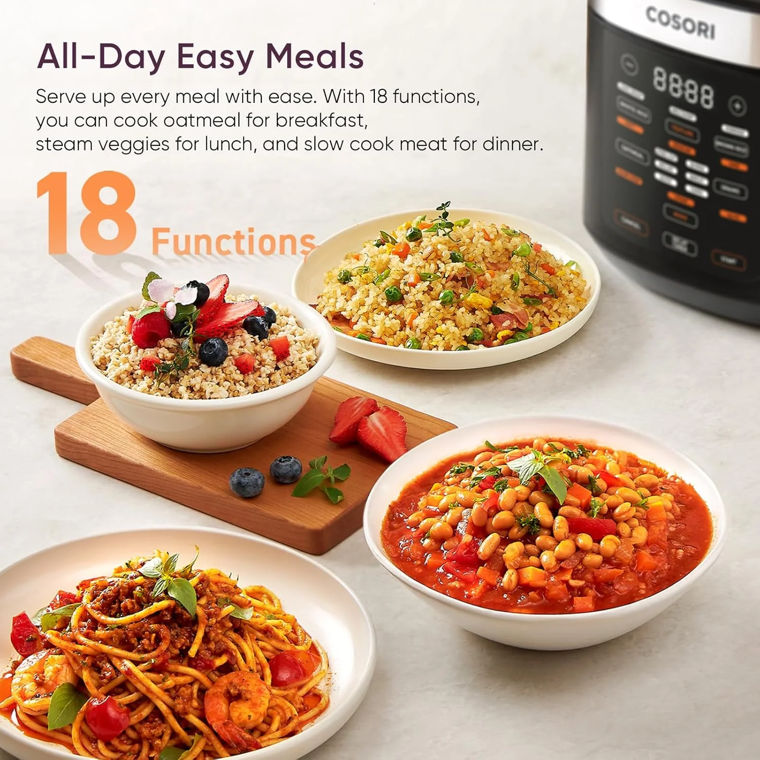 COSORI Rice Cooker 10 Cup, 24h Keep Warm, 18 Functions Fuzzy Logic Rice Maker with Stainless Steel Steamer Basket, Sauté, Slow Cooker