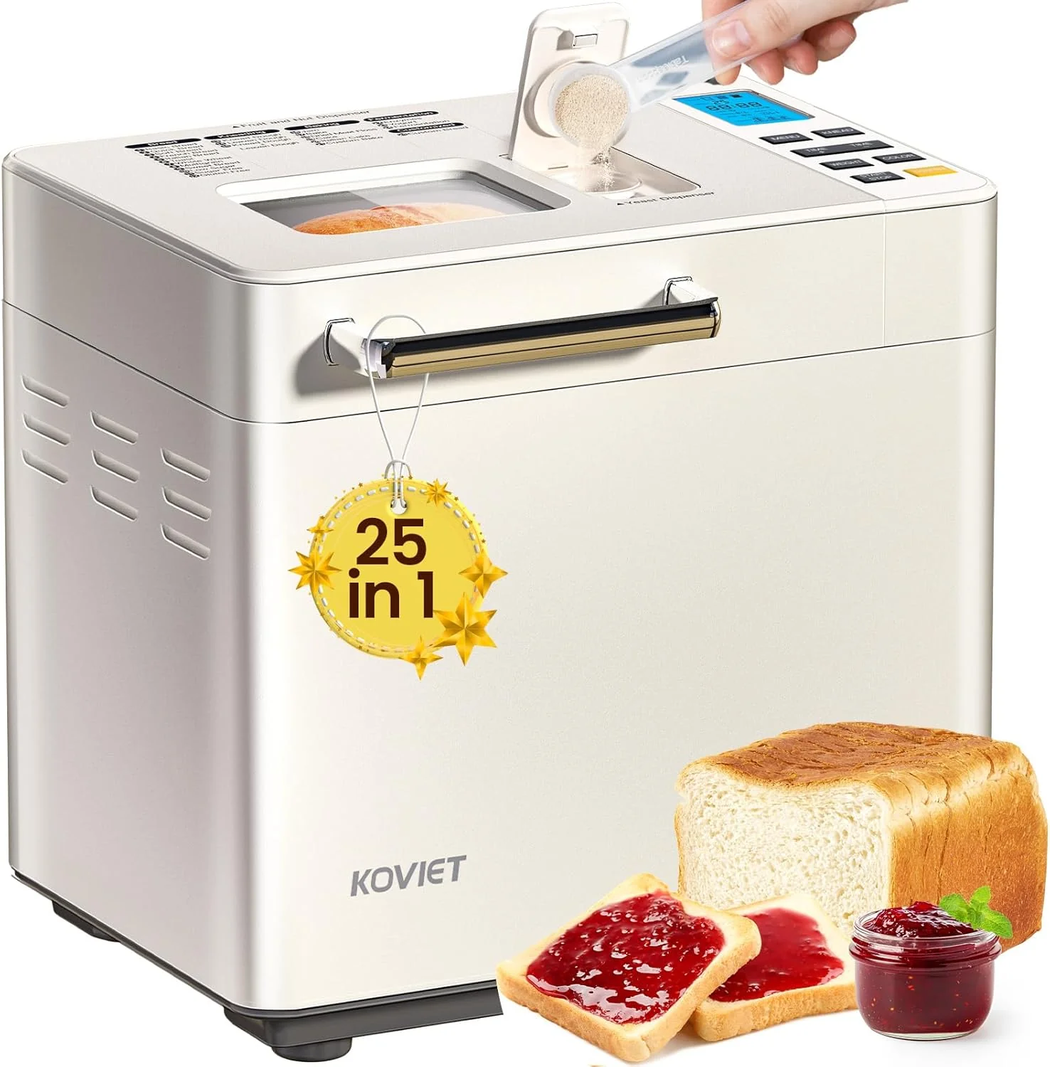 25-in-1 Bread Maker with Automatic Dual Dispenser, 2-Pound Stainless Steel Bread Maker