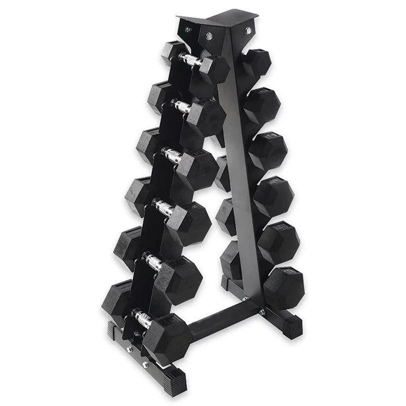 Fitness Heavy-Duty Rubber Dumbbell Weight Set with Rack, 210 lbs (5-30 lbs)