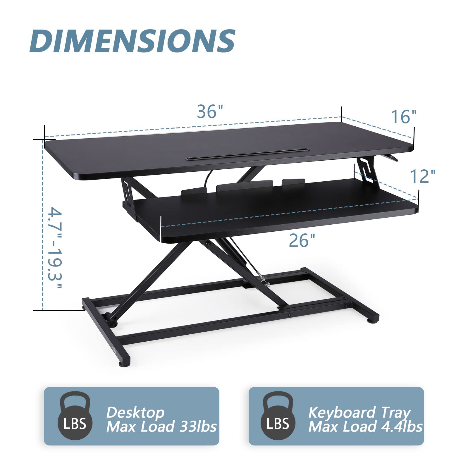 NEEDUX Standing Up Desk Converter 36" Height Adjustable Sit Stand Desk with Removable Keyboard Tray, Large Desk Riser Ergonomic Gas Spring Dual Monitor Workstation for Home Office