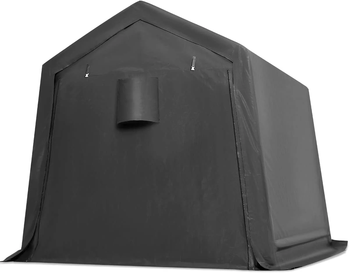 6x8 ft Outdoor Portable Storage Shelter Shed with 2 Roll up Zipper Doors & Vents Carport for Motorcycle Waterproof and UV Resistant Portable Garage Kit Tent, Gray