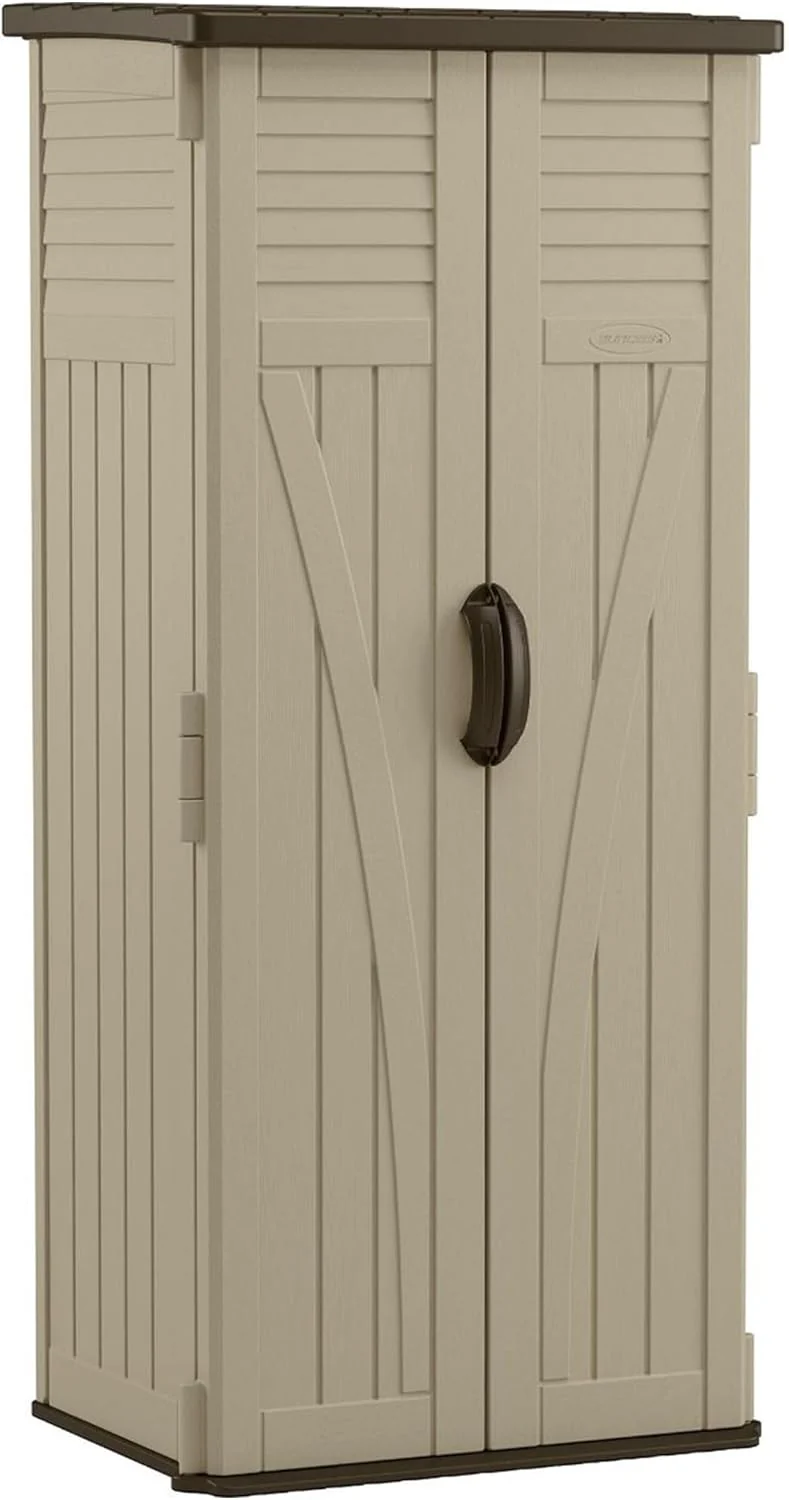 Suncast 54 Cubic Feet Vertical Storage Shed with Durable Plastic Construction, Multiple Wall Panels and Ample Space for Outdoor Storage