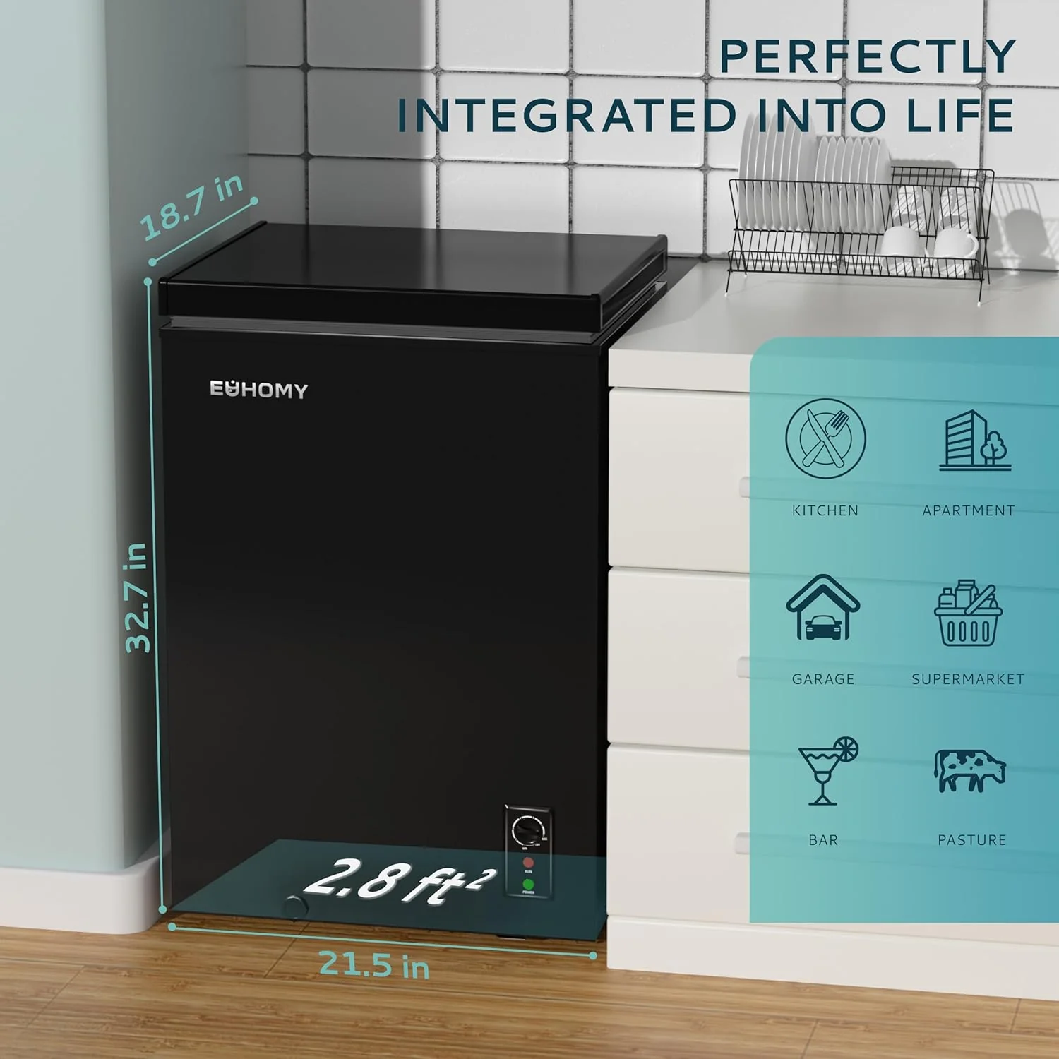 EUHOMY 3.5 Cu.Ft Chest Freezer with Wheels, Small Deep Freezer Adjustable 7 Thermostat