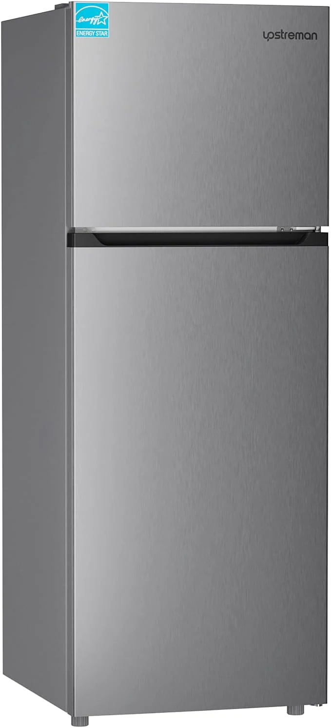 Upstreman 7.7 Cu.Ft. Refrigerator with Freezer, Double Door, Adjustable Thermostat, Large Capacity, Reversible Door Swing, Refrigerator for Apartment, Office, Dorm, Stainless (BD75)