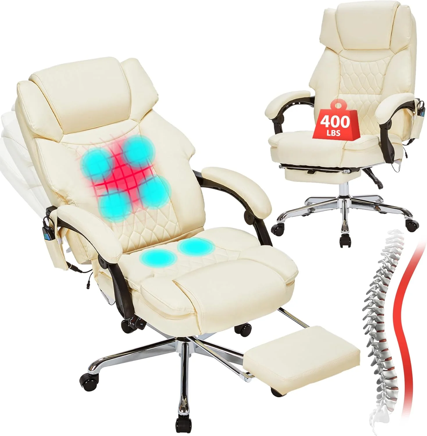 Massage Office Chair with Footrest 6 Point Vibration and Heating Home Executive Office Desk Chair
