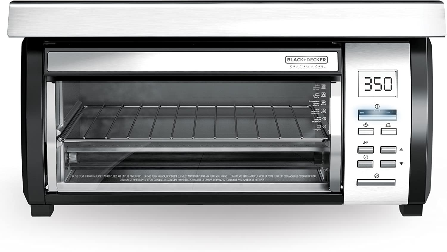 BLACK+DECKER SpaceMaker Under-Counter Toaster Oven, Digital Controls, Black/Stainless Steel, Fits 9′′ Pizza, TROS1000D