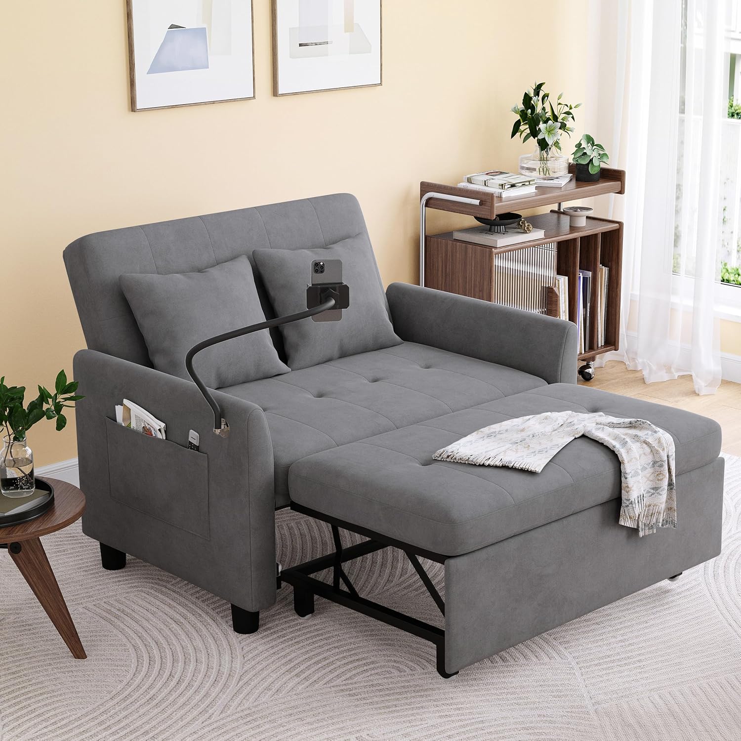 Sleeper Sofa Bed, 3 in 1 Convertible Sleeper Couch Bed Pull Out, Small Loveseat Sofa, Futon Sofa Bed Full Size, 46